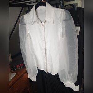 The Label White Sheer Sleeve Blouse